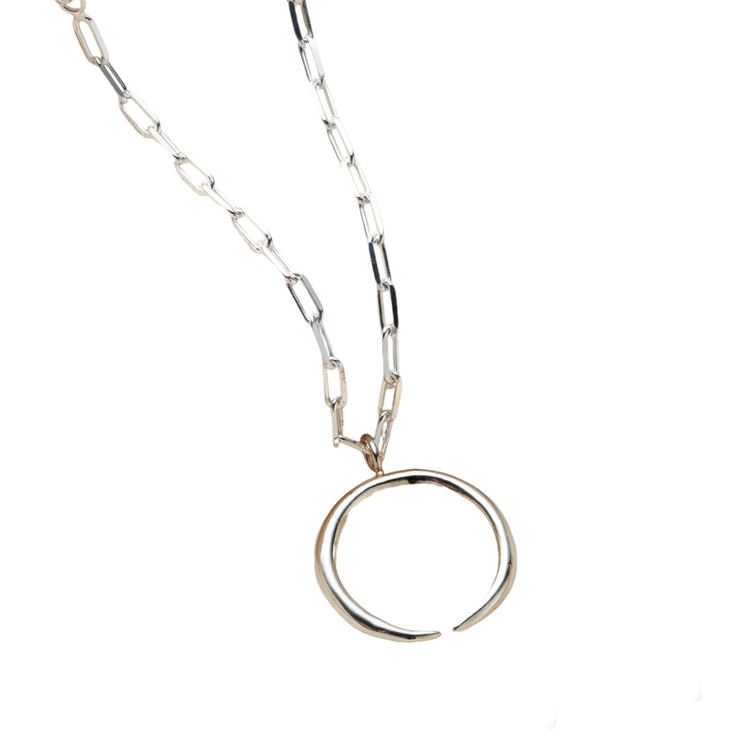 Sterling Silver Chain Link Horn Necklace