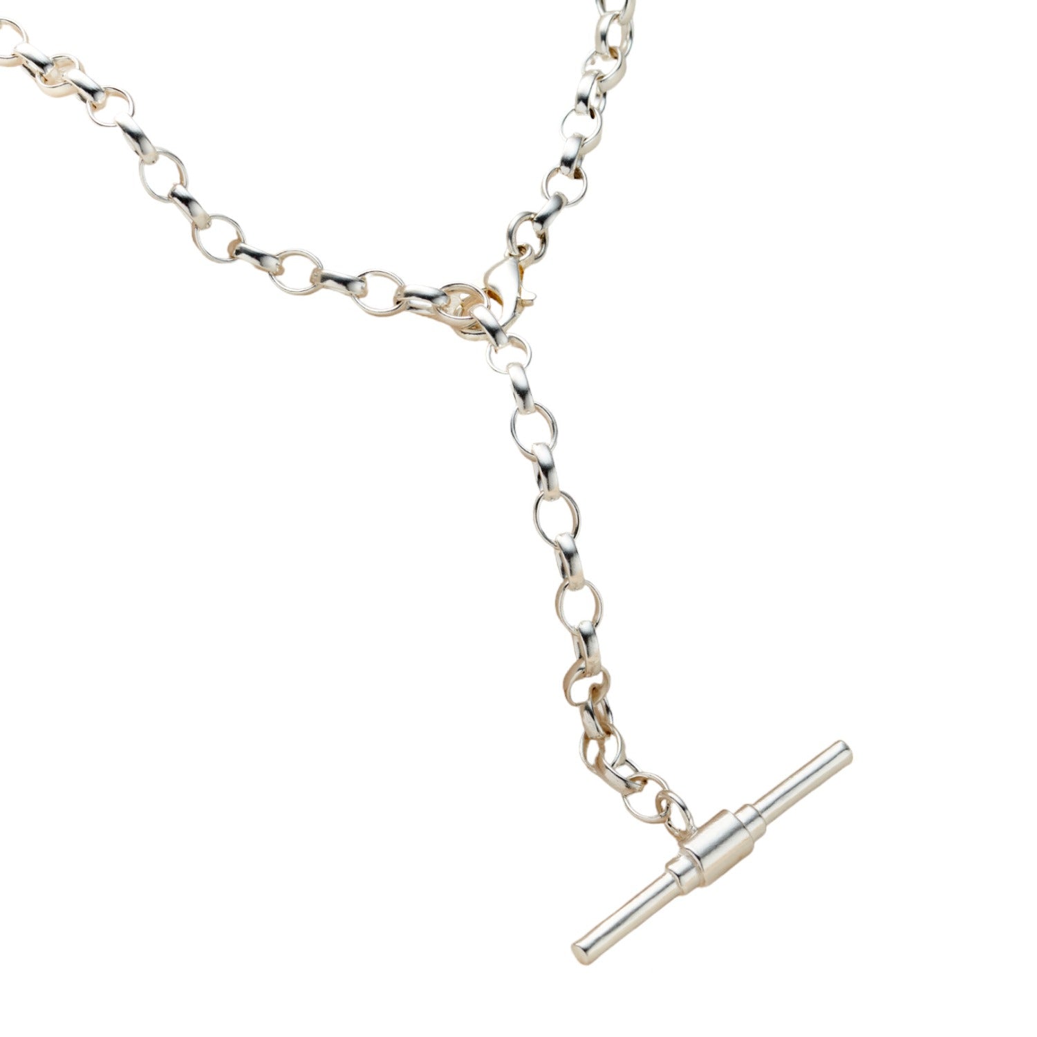 Sterling Silver Chunky Belcher Chain T Bar Lariat Necklace