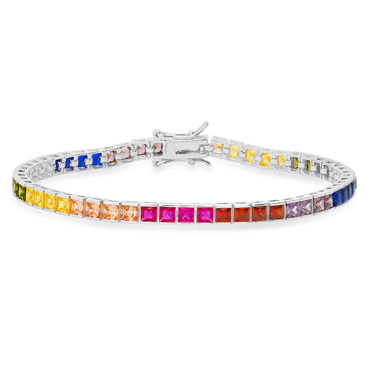 Multi Sapphire Princess Cut Tennis Bracelet In Sterling Silver