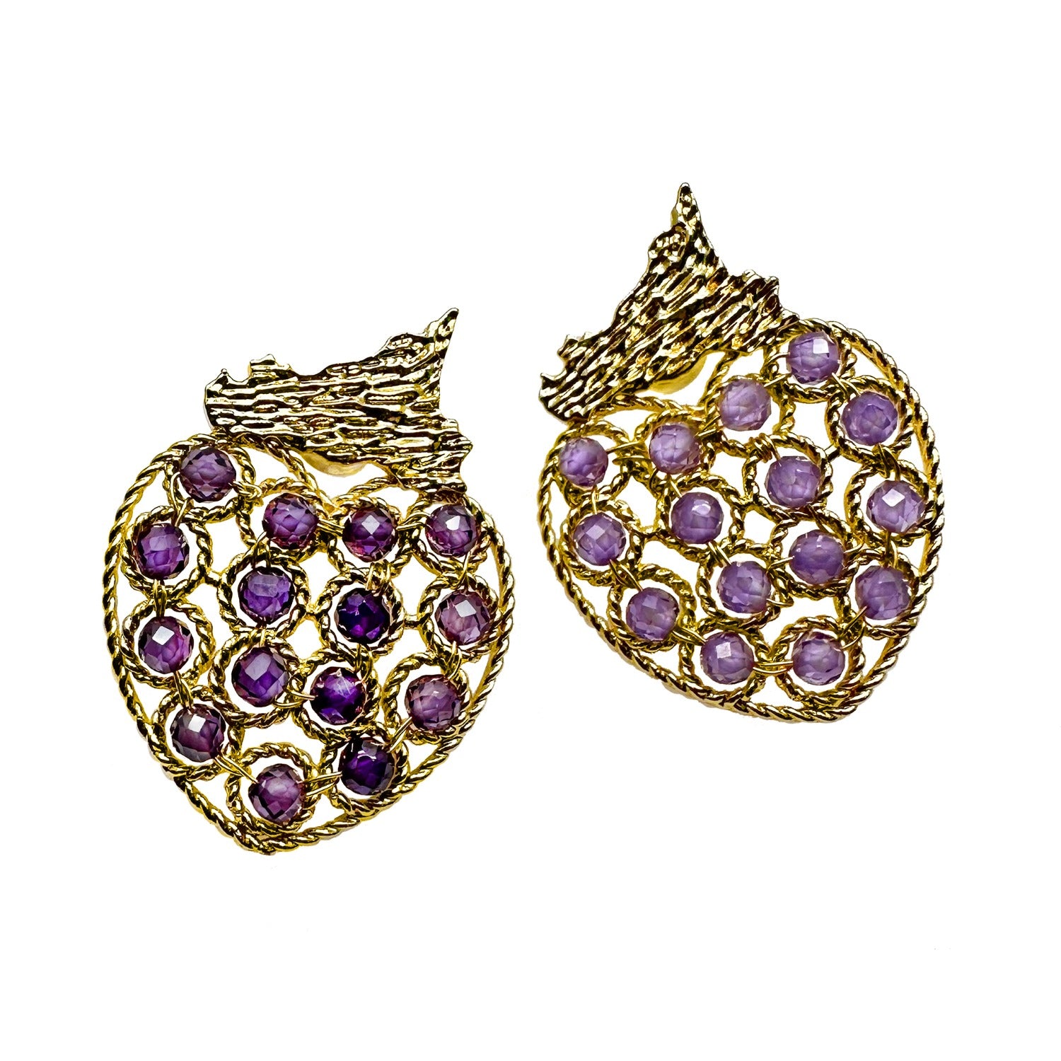 Strawberry Shaped Amethyst Setting Statement Earrings