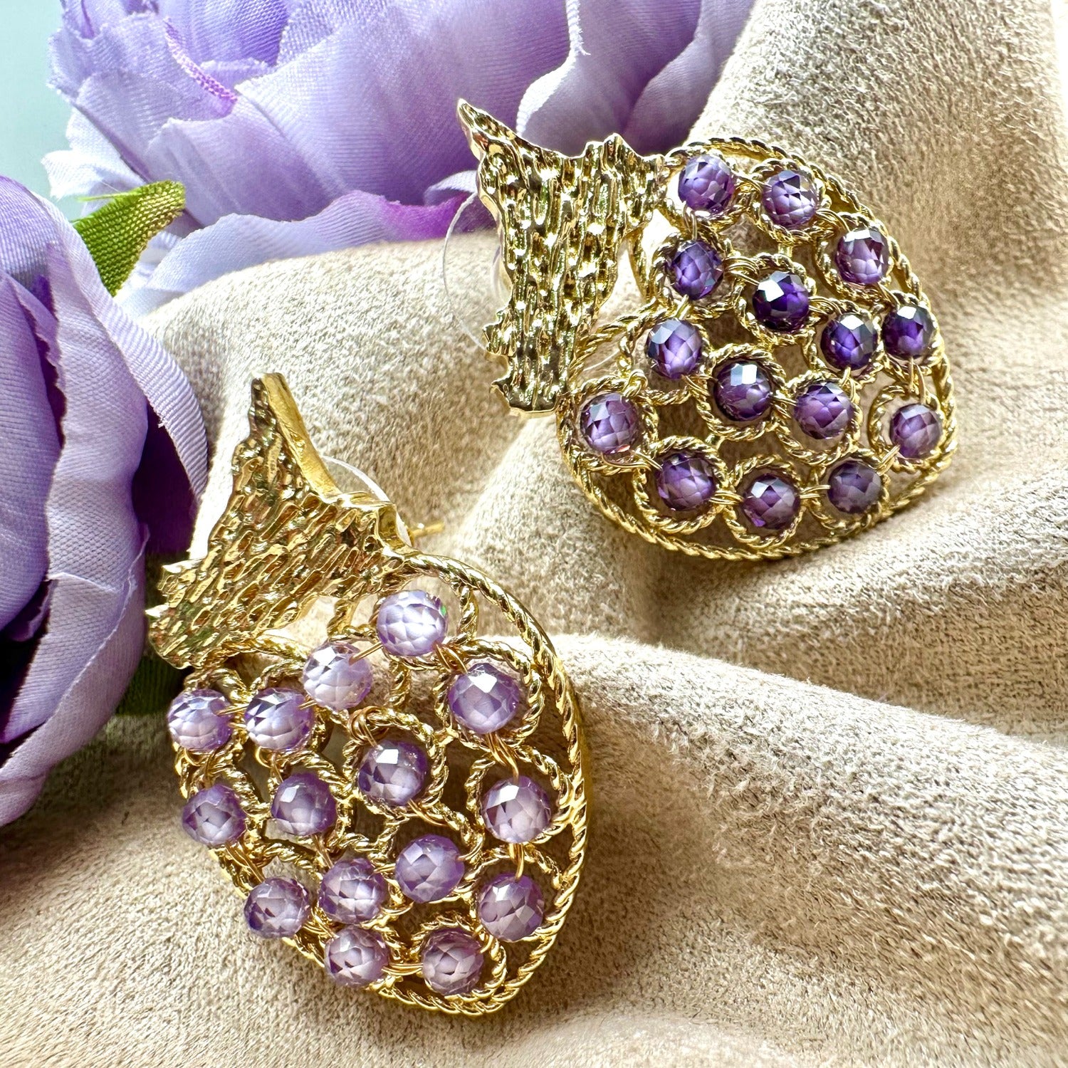 Strawberry Shaped Amethyst Setting Statement Earrings