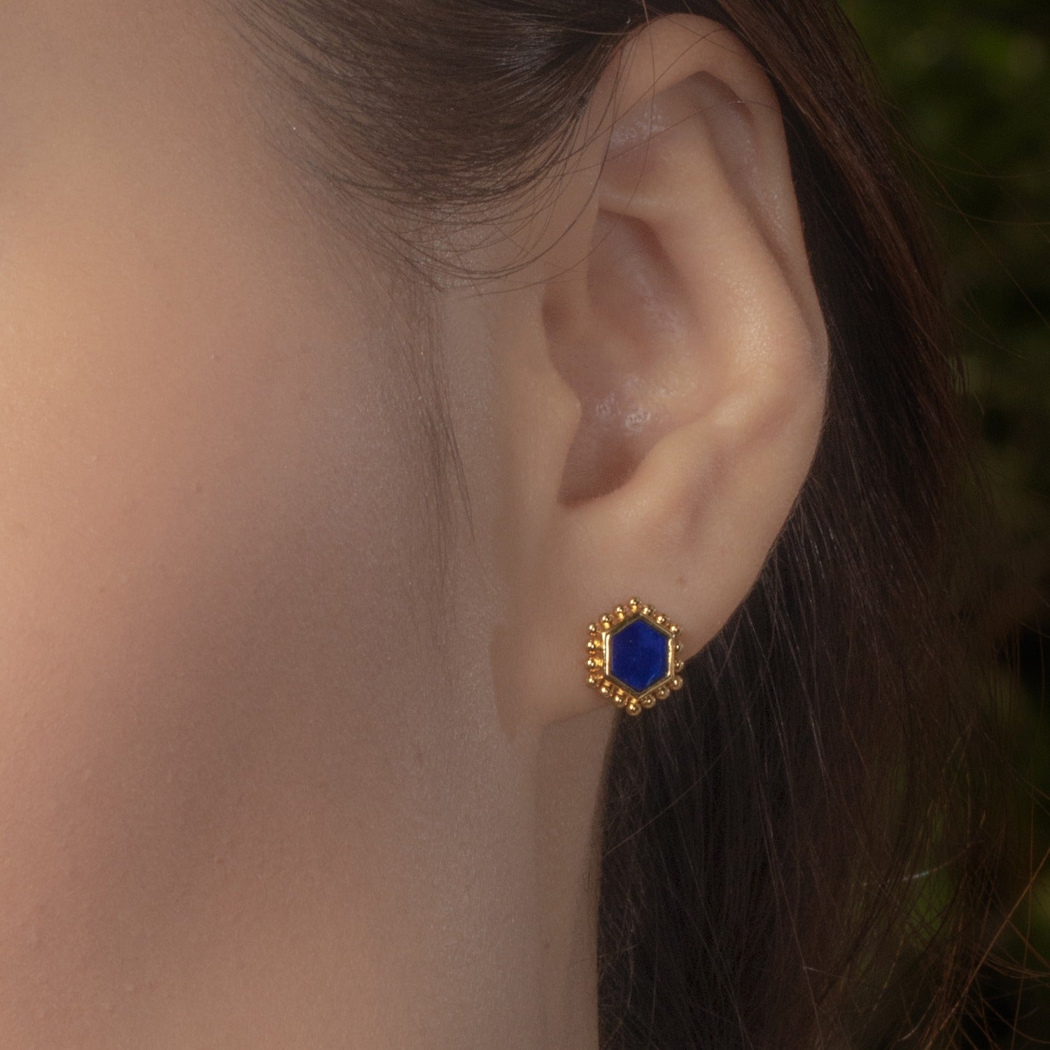 Lapis Lazuli Slice Stud Earrings In Gold Plated Silver