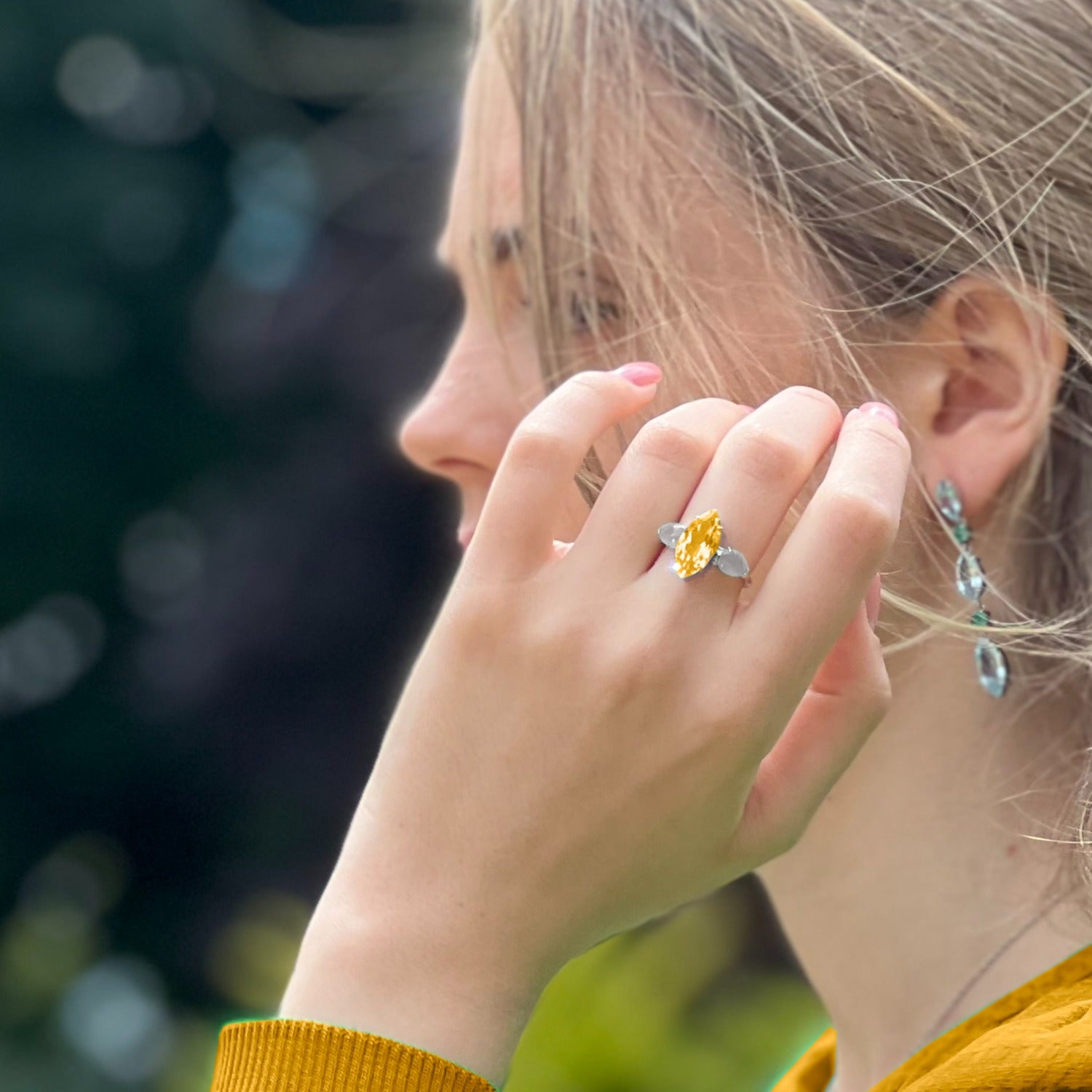 Citrine White Topaz Ring