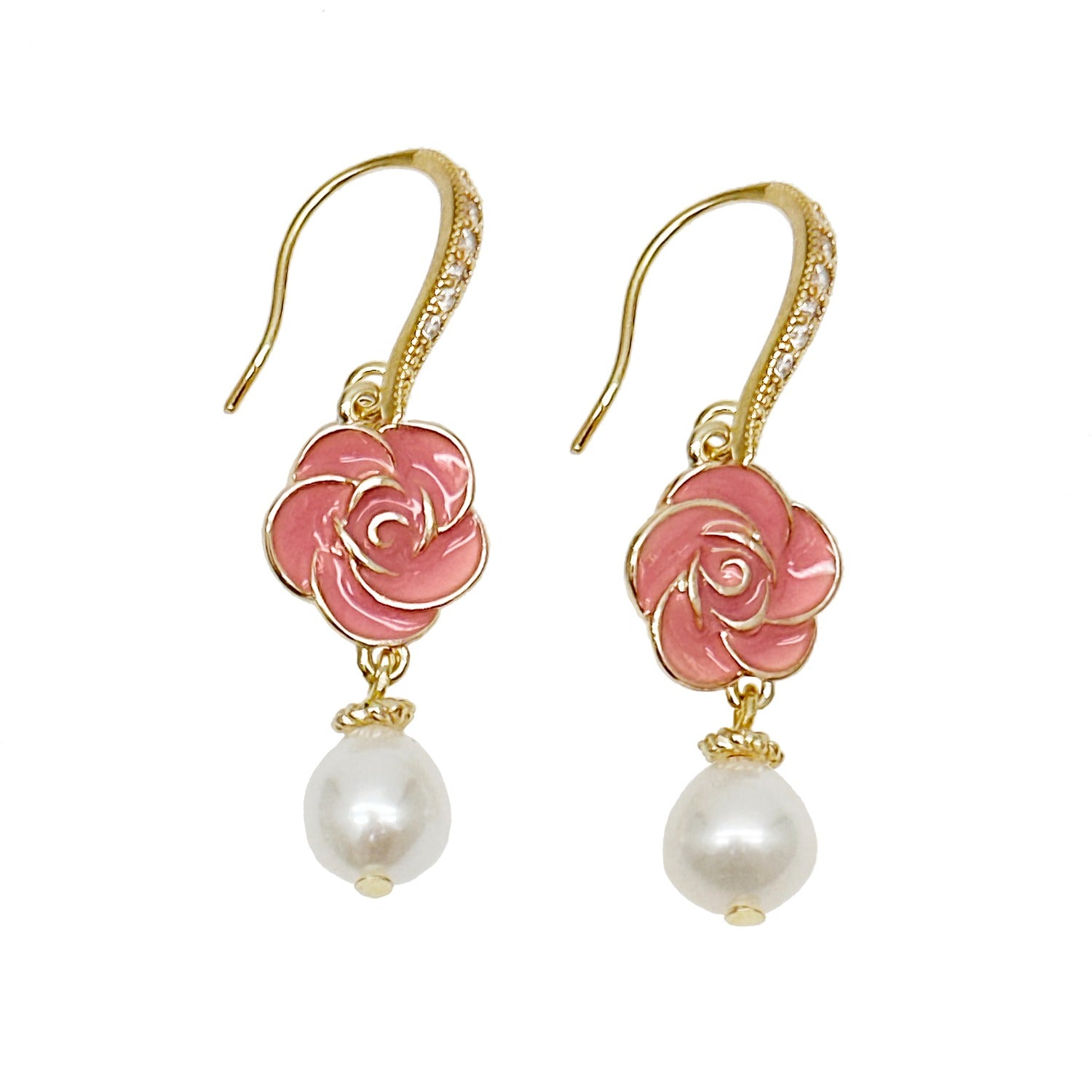 Timeless Pink Rose Freshwater Pearls Dangle Earrings