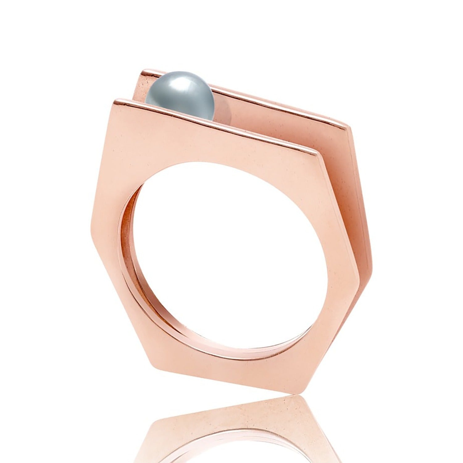 Alvaro Rose Gold Cocktail Ring With Grey Pearl