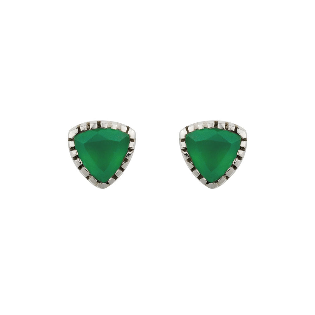 Trillion Silver Studs Green Onyx