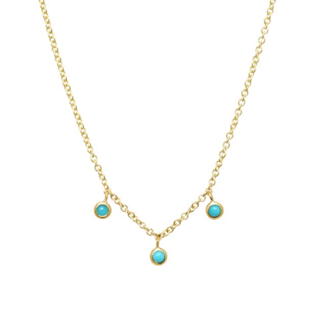 Mini Bezel Turquoise Trio Dangle Yellow Gold Necklace