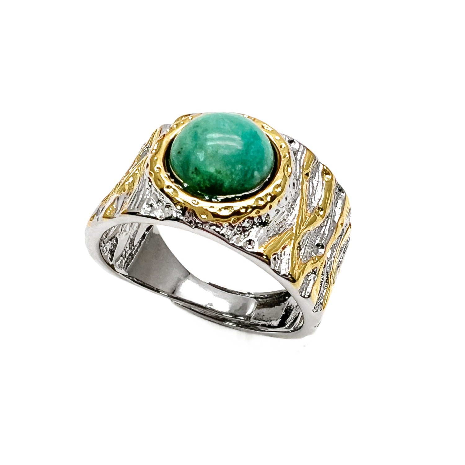 Turquoise Stone Platinum Plated Brass Adjustable Ring