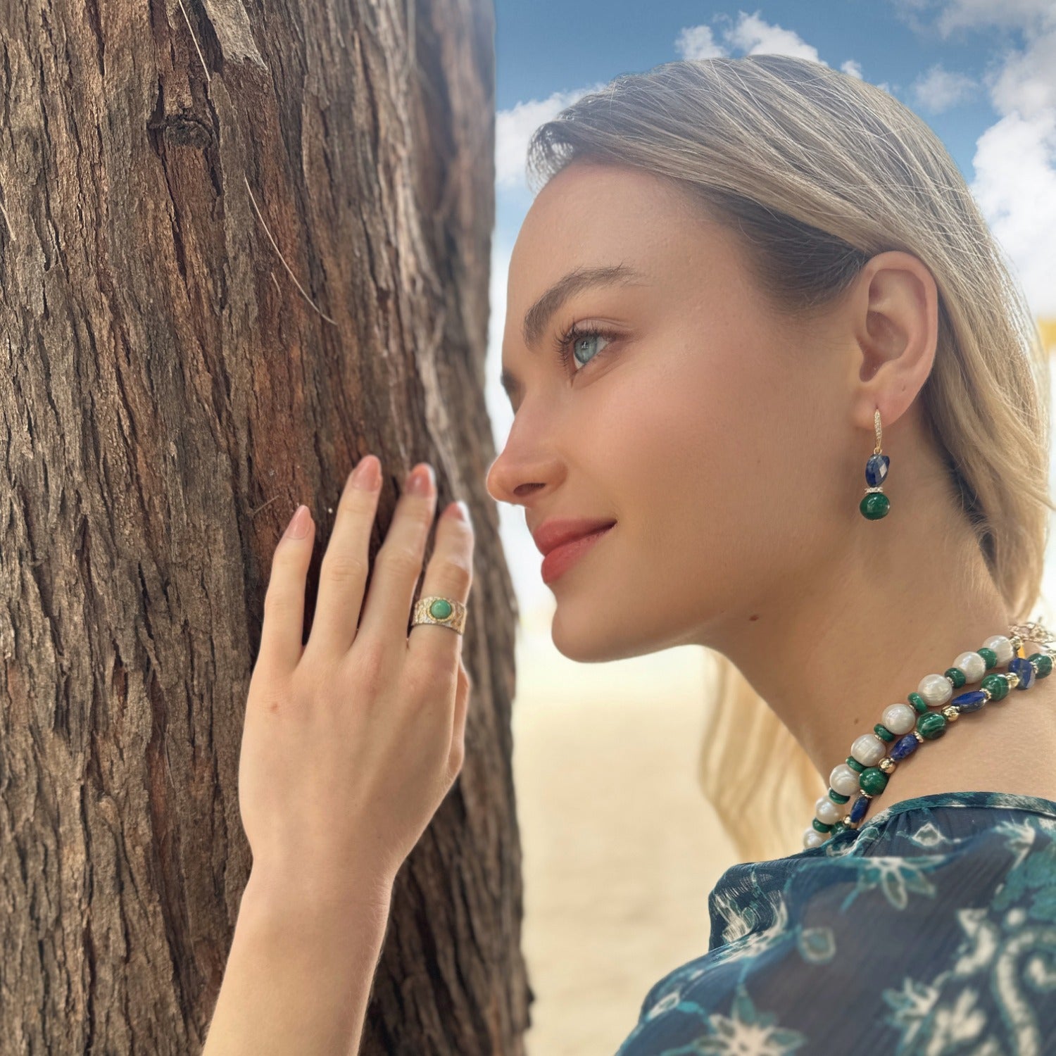 Turquoise Stone Platinum Plated Brass Adjustable Ring