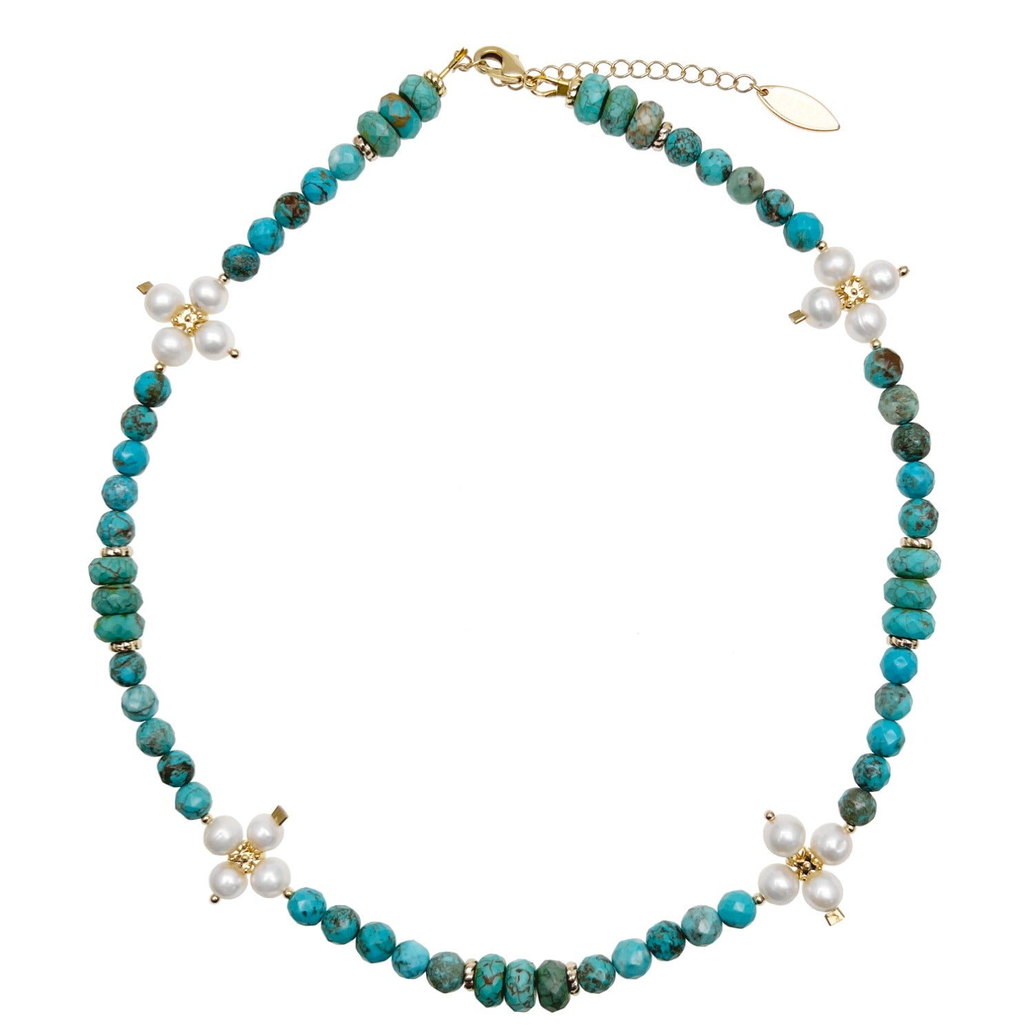 Turquoise Flower Pearls Necklace