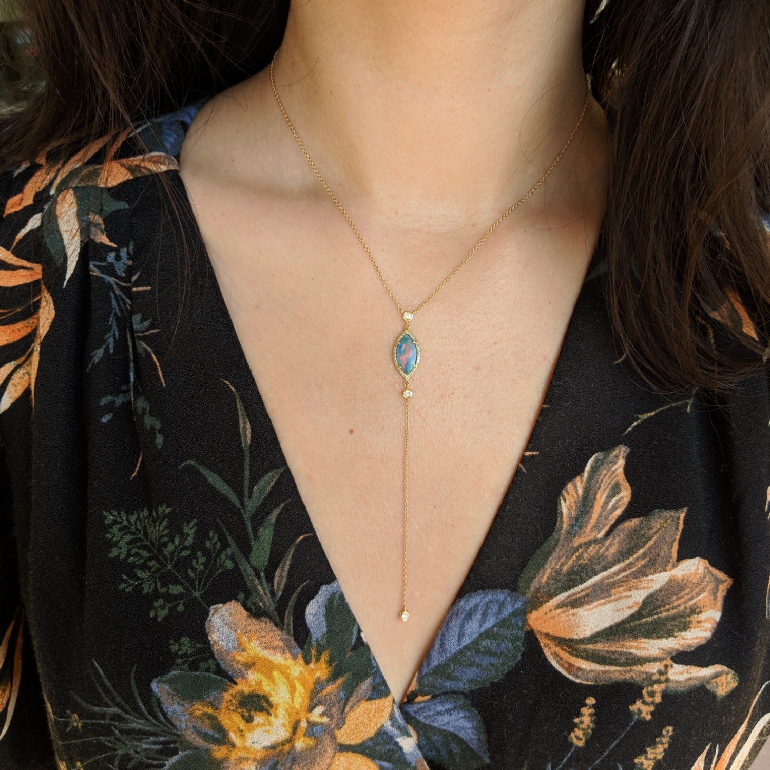 Opal Marquise Lariat With Diamonds