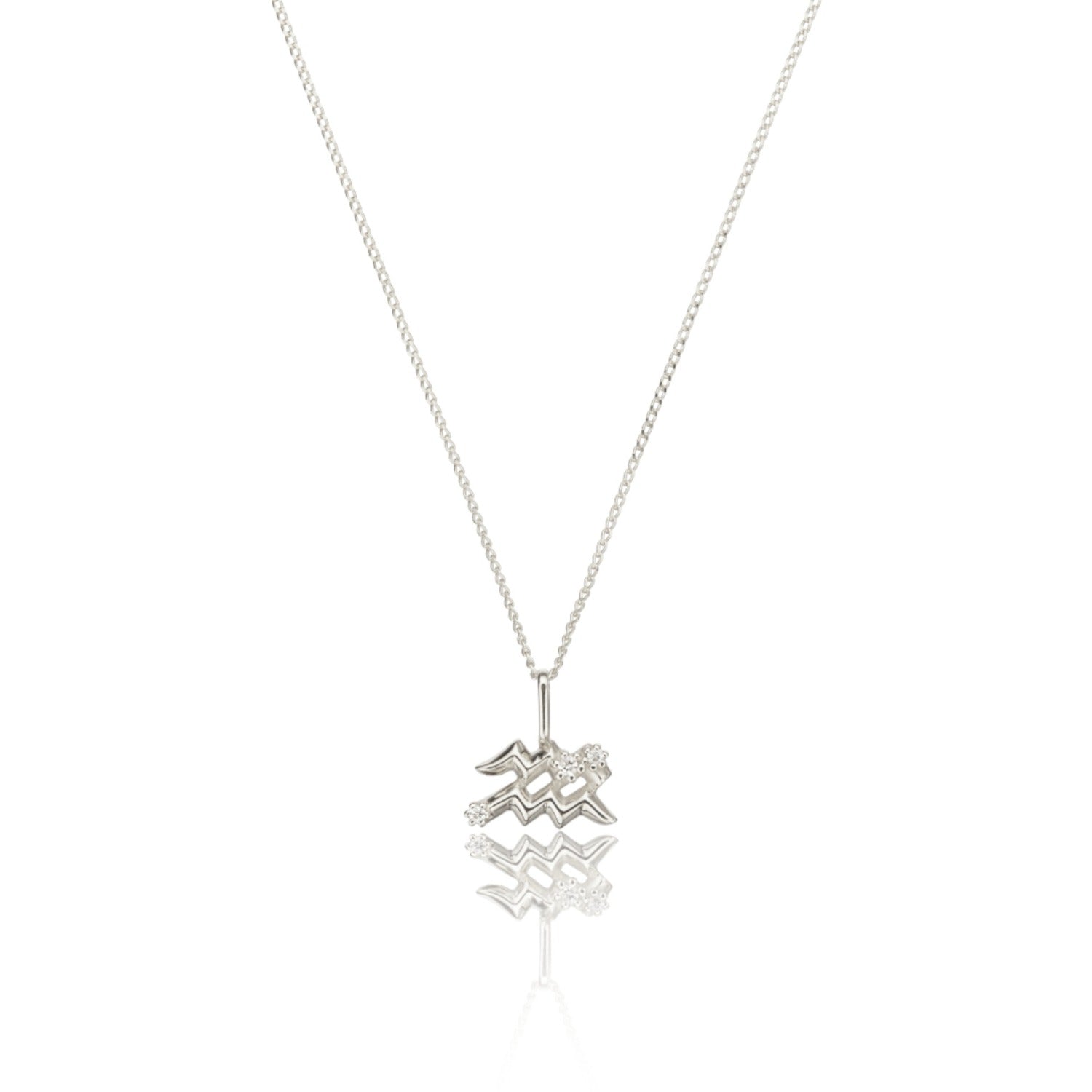 Solid White Gold Genuine Diamond Zodiac Necklace