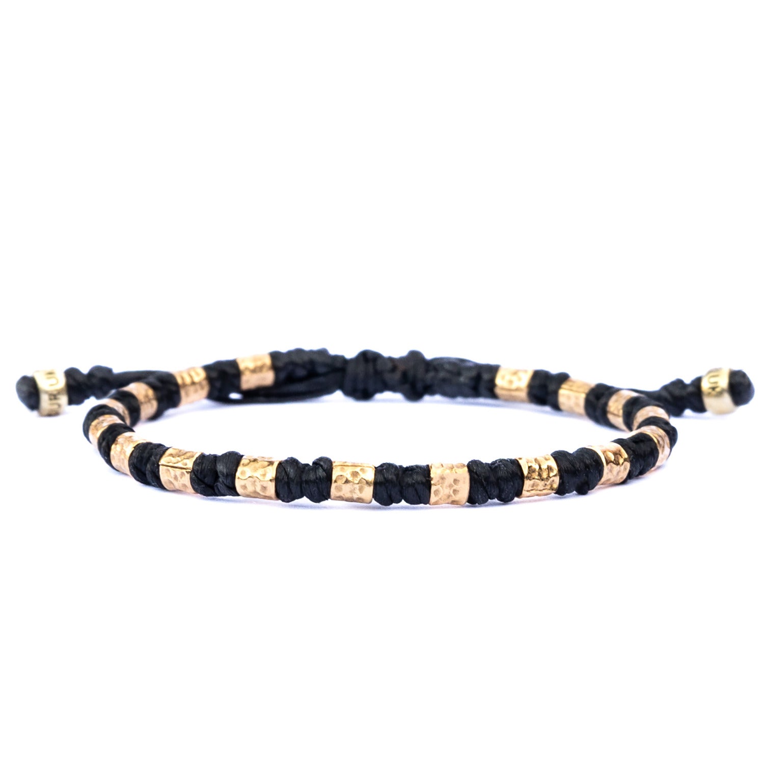 Black Vegan Rope Hammered Gold Silver Viking Bracelet