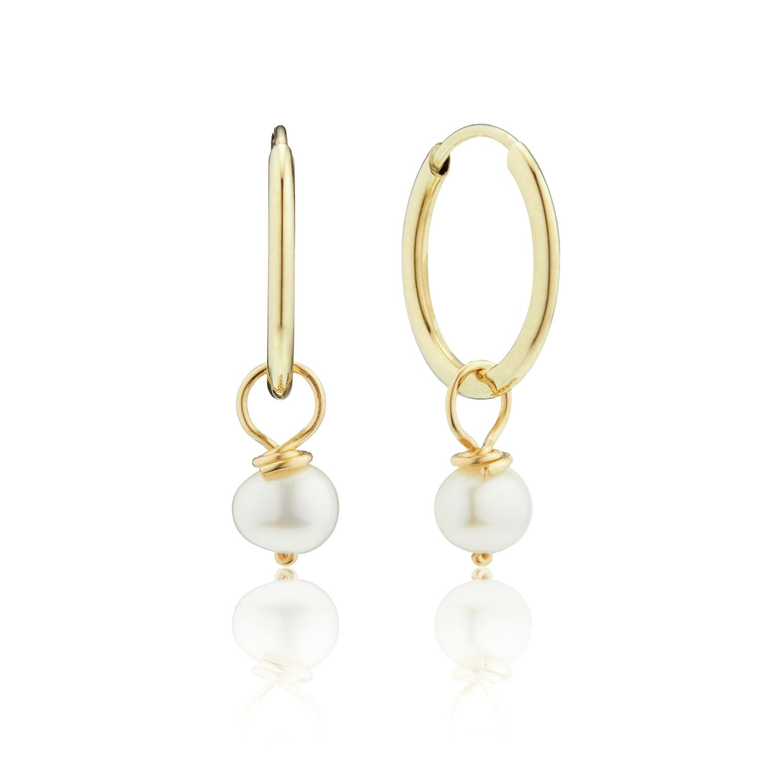 Gold Small Pearl Drop Hoop Earrings