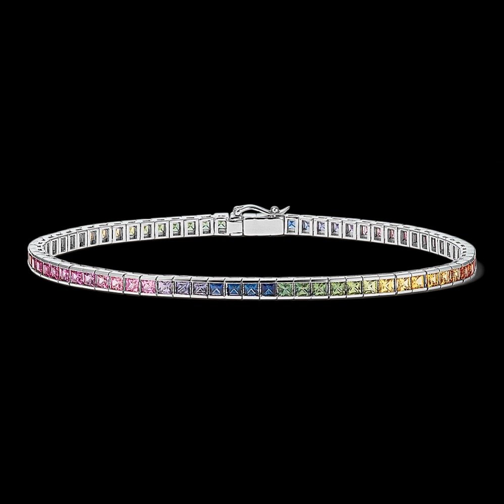 princess-cut-rainbow-sapphire-tennis-bracelet