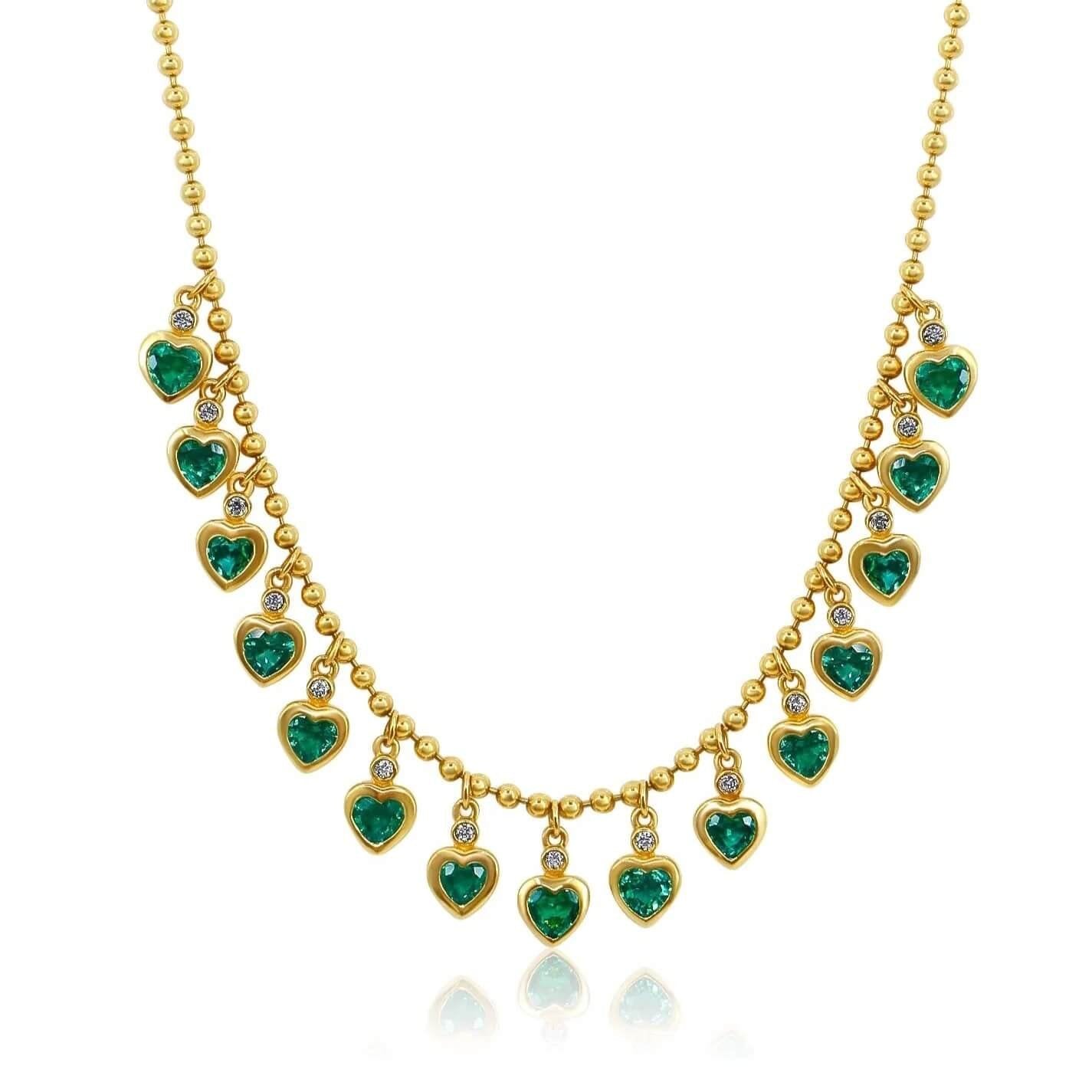 gold-ball-multi-emerald-bezel-heart-drop-necklace