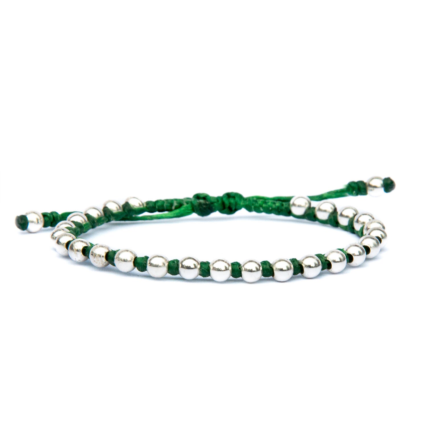 Minimal Silver Bead Green Rope Bracelet