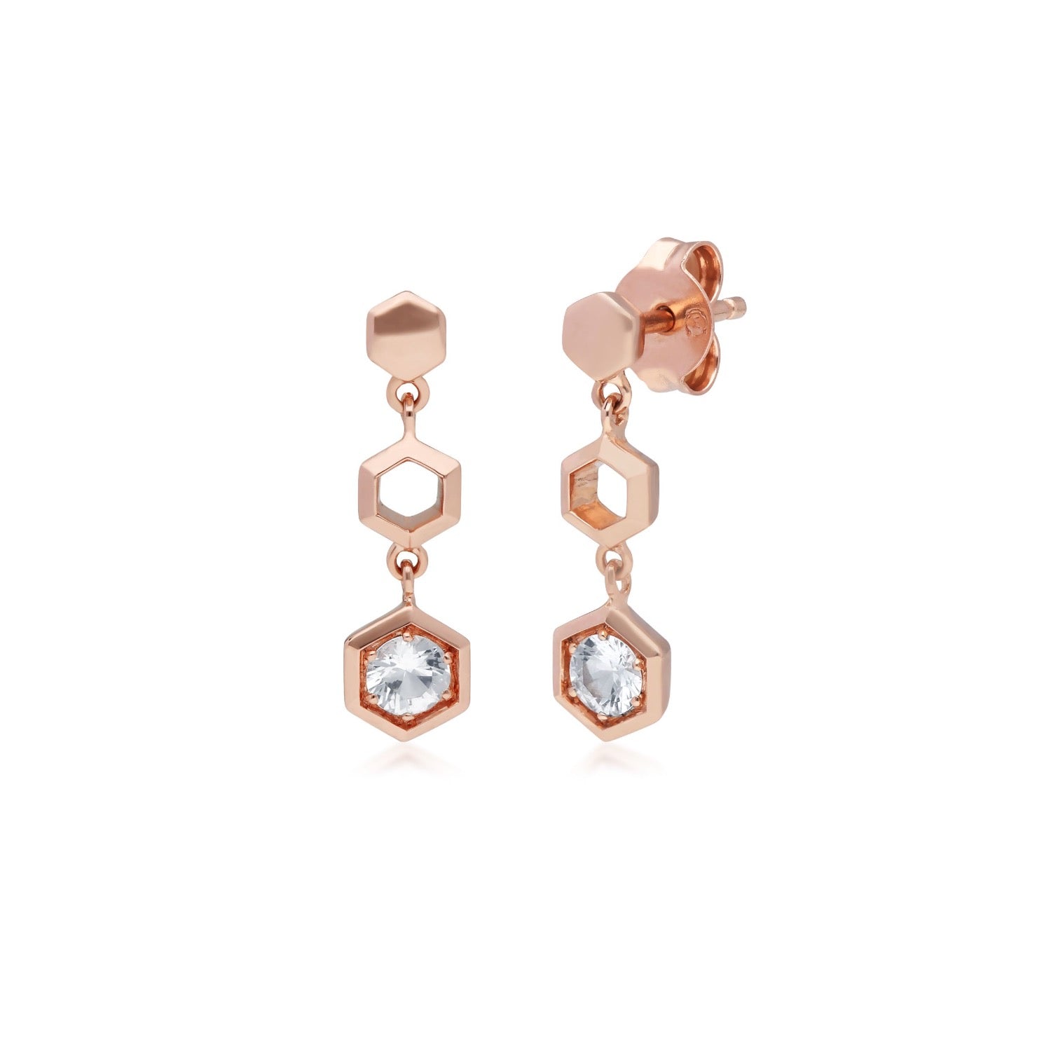 Honeycomb Clear Sapphire Drop Earrings In Rose Gold