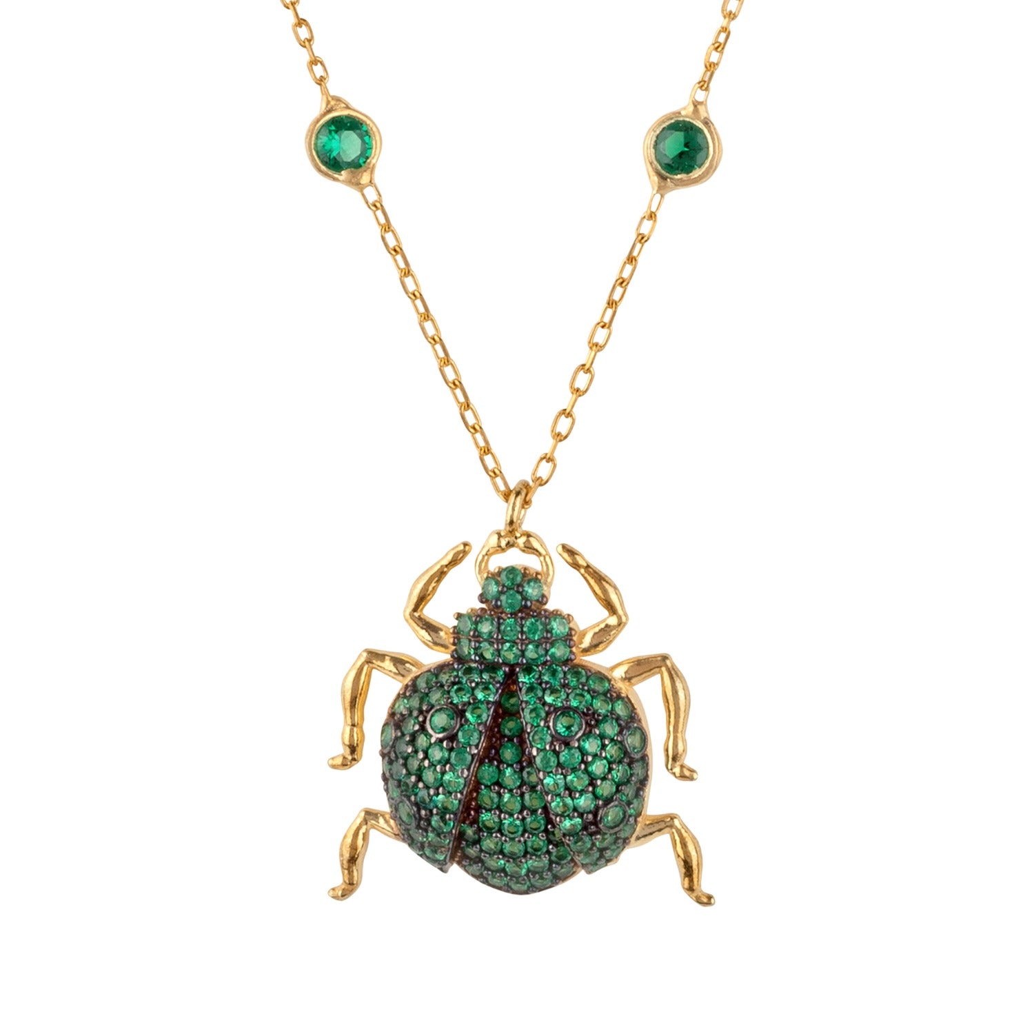 Scarab Beetle Egyptian Green Pendant Necklace Gold