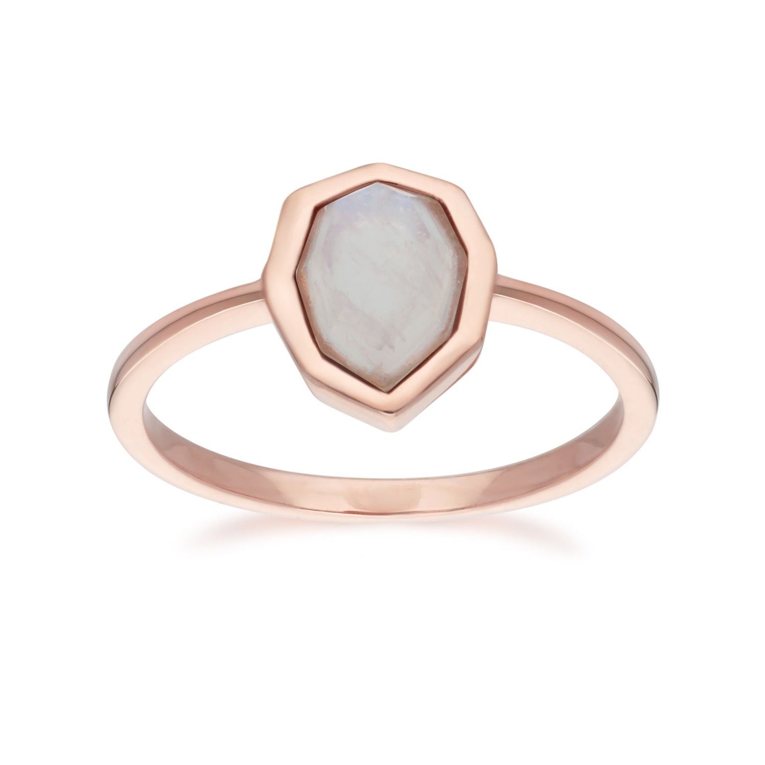 Irregular Rainbow Moonstone Ring In Rose Gold Plated Silver