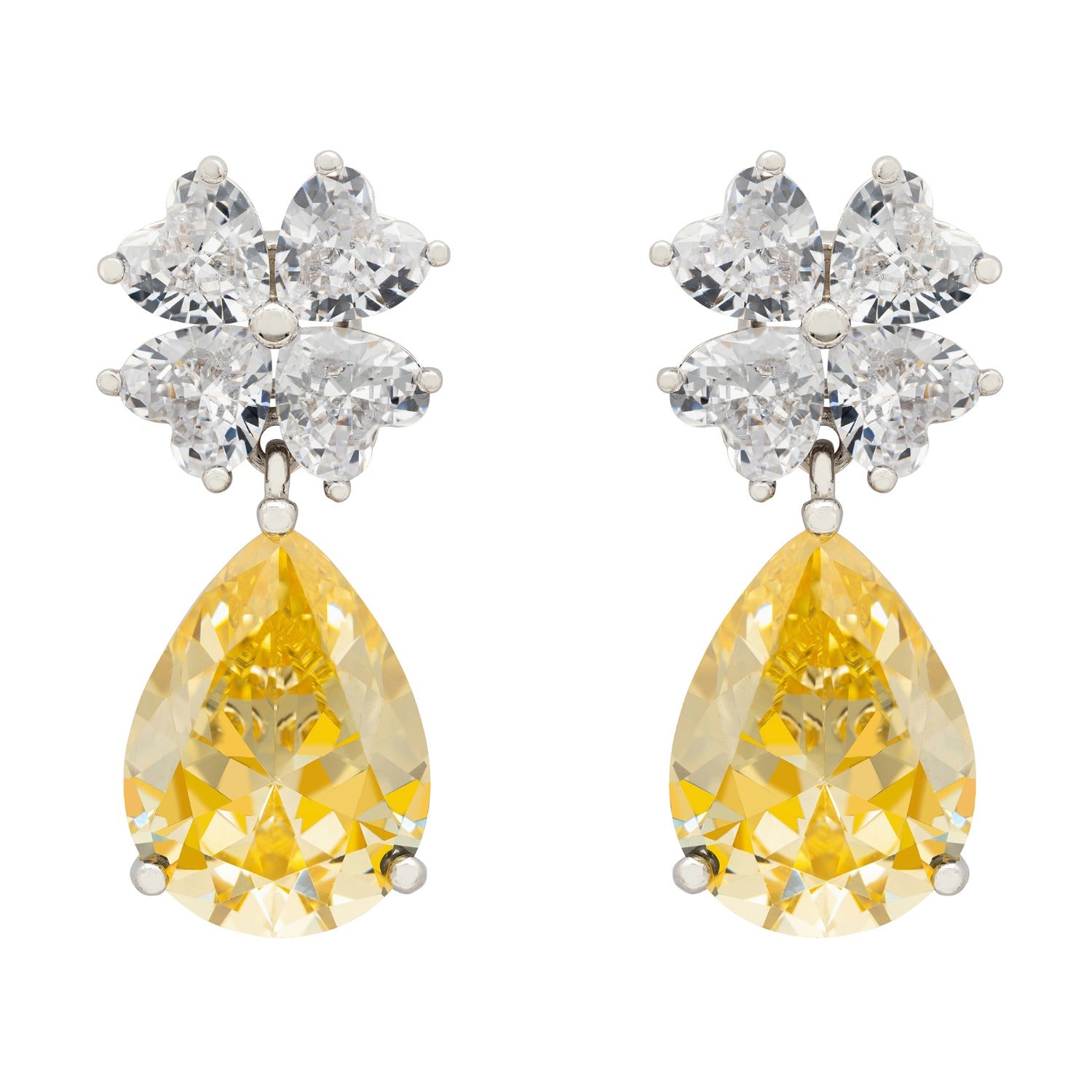 Victoria Teardrop Earrings Silver Yellow Topaz