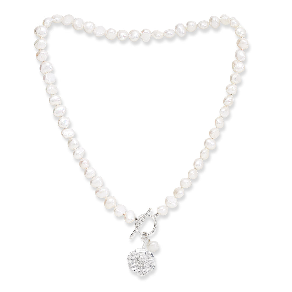 Vita Cultured Freshwater Pearl Necklace With Silver Cherry Blossom Charm