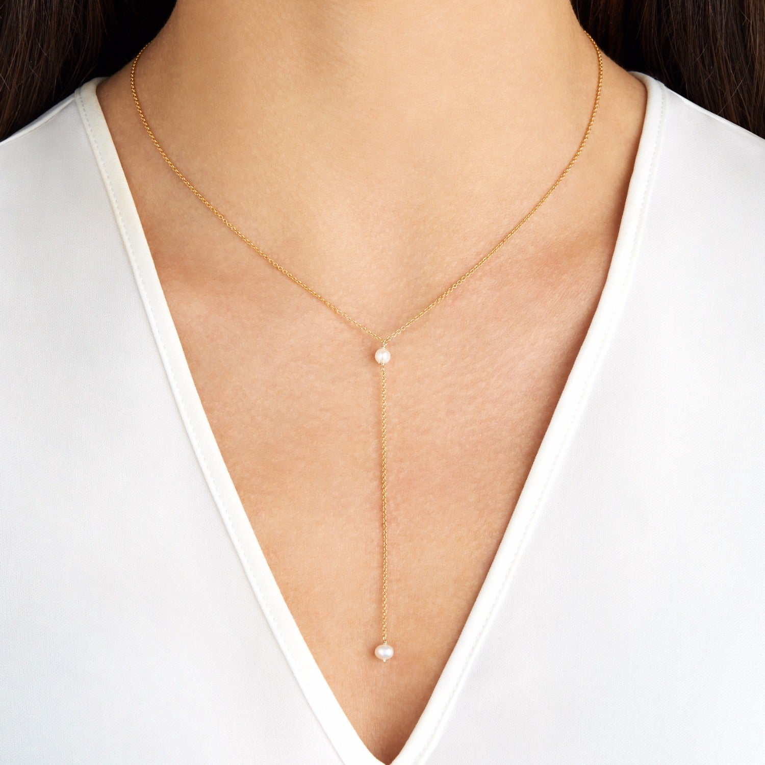 Sterling Silver Pearl Lariat Necklace