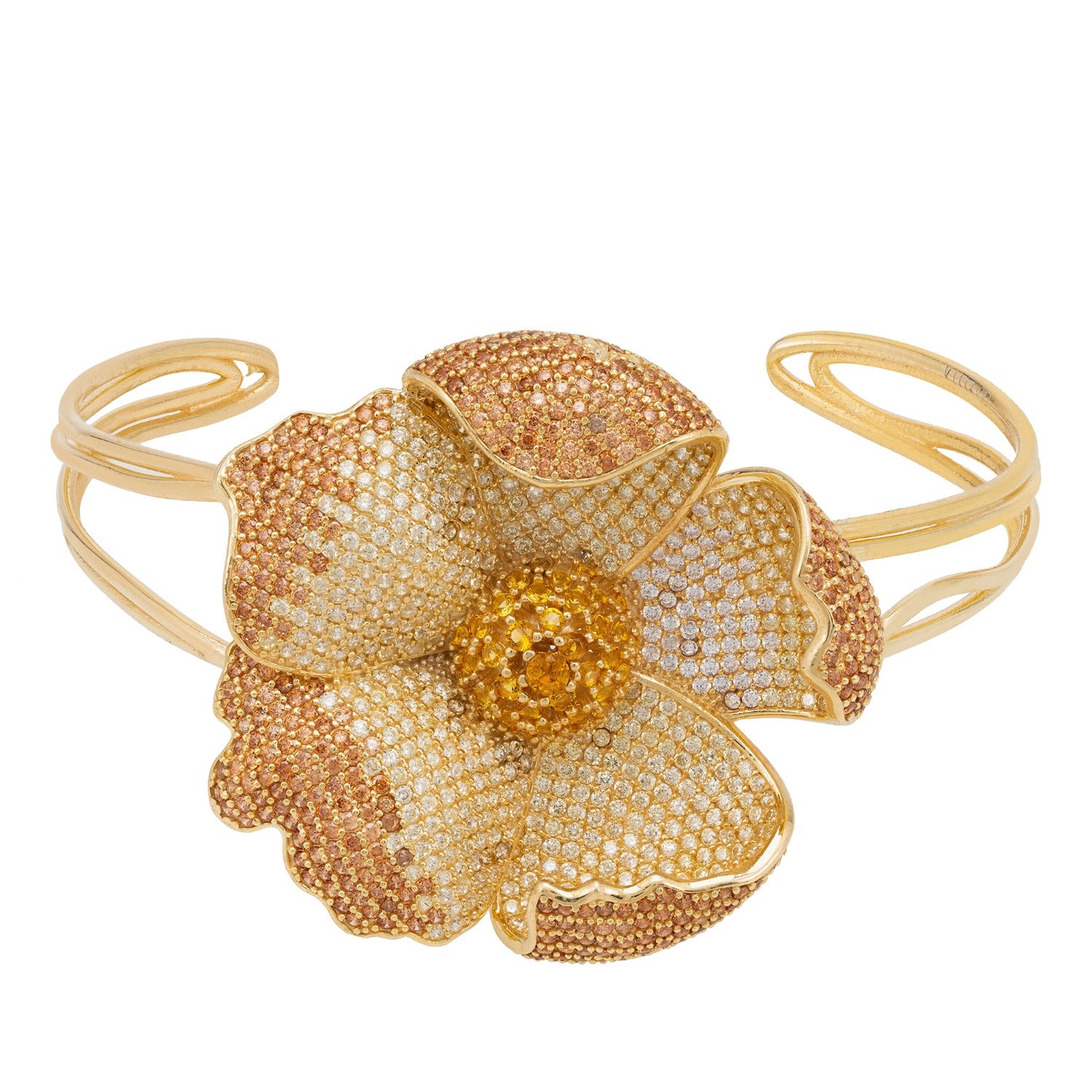 Poppy Bangle Cuff Bracelet Gold Lemon Cz