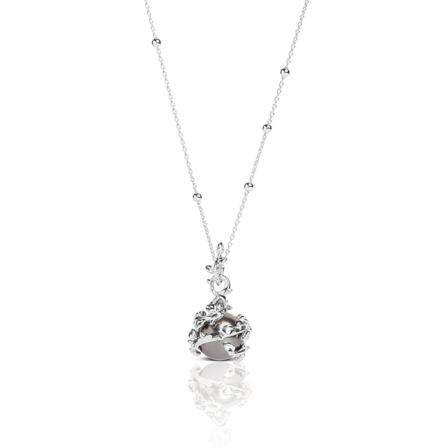 Entwined Dark Grey Crystal Pearl Necklace Silver