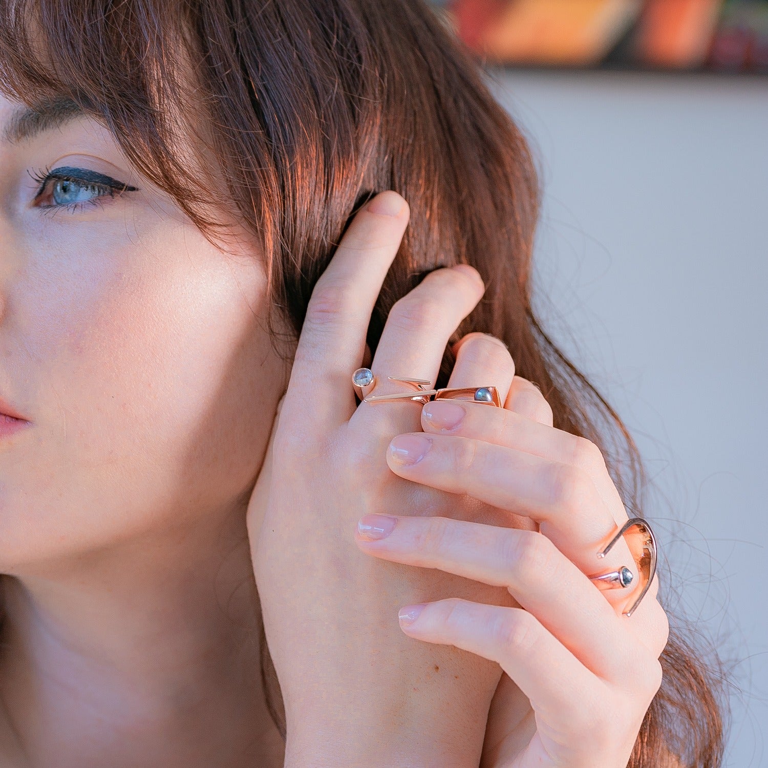 Lunaria Rose Gold Ring With Blue Topaz