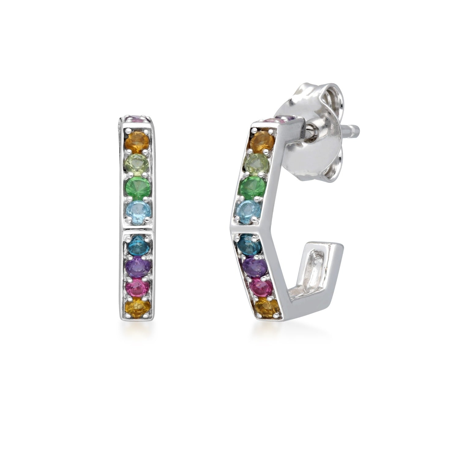 Rainbow Gems Hex Hoops In Sterling Silver