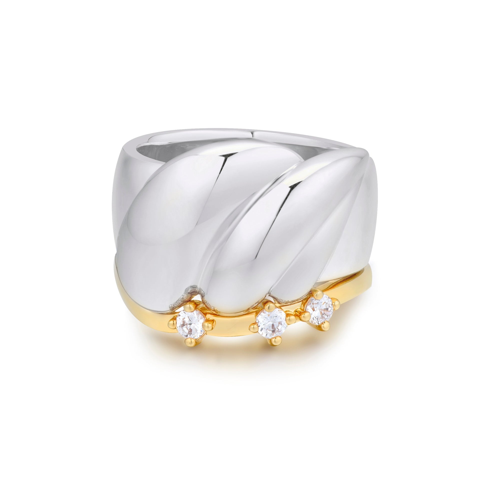 Amelia Chunky Silver Ring Skinny White Zirconia Ring Stacker Set