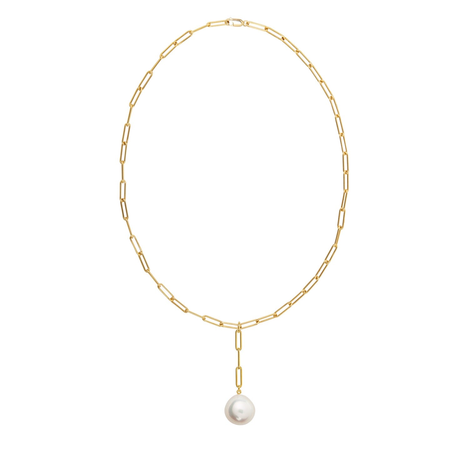 Aetia Lariat Xxl White Pearl Chain 14ct Gold Filled Necklace