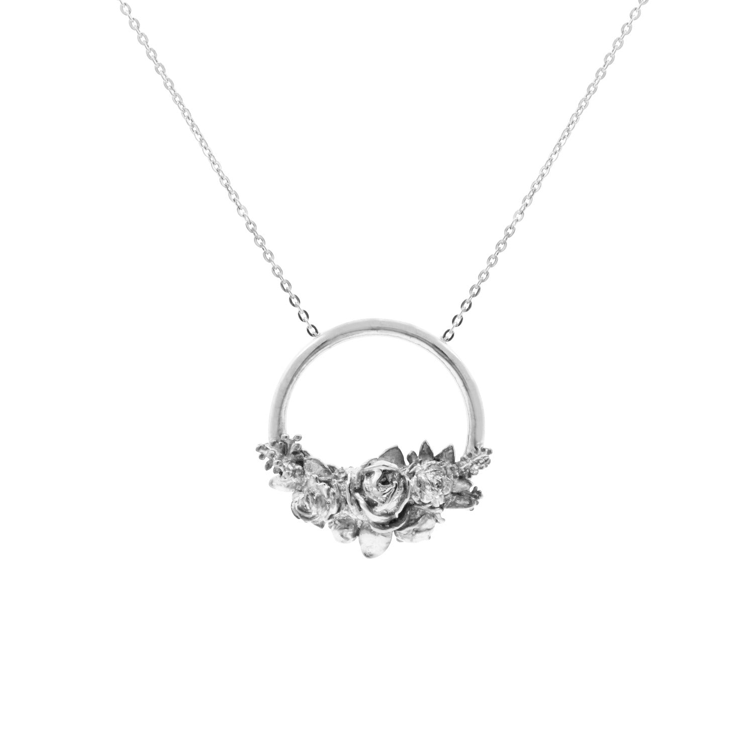 Rose Halo Necklace Silver