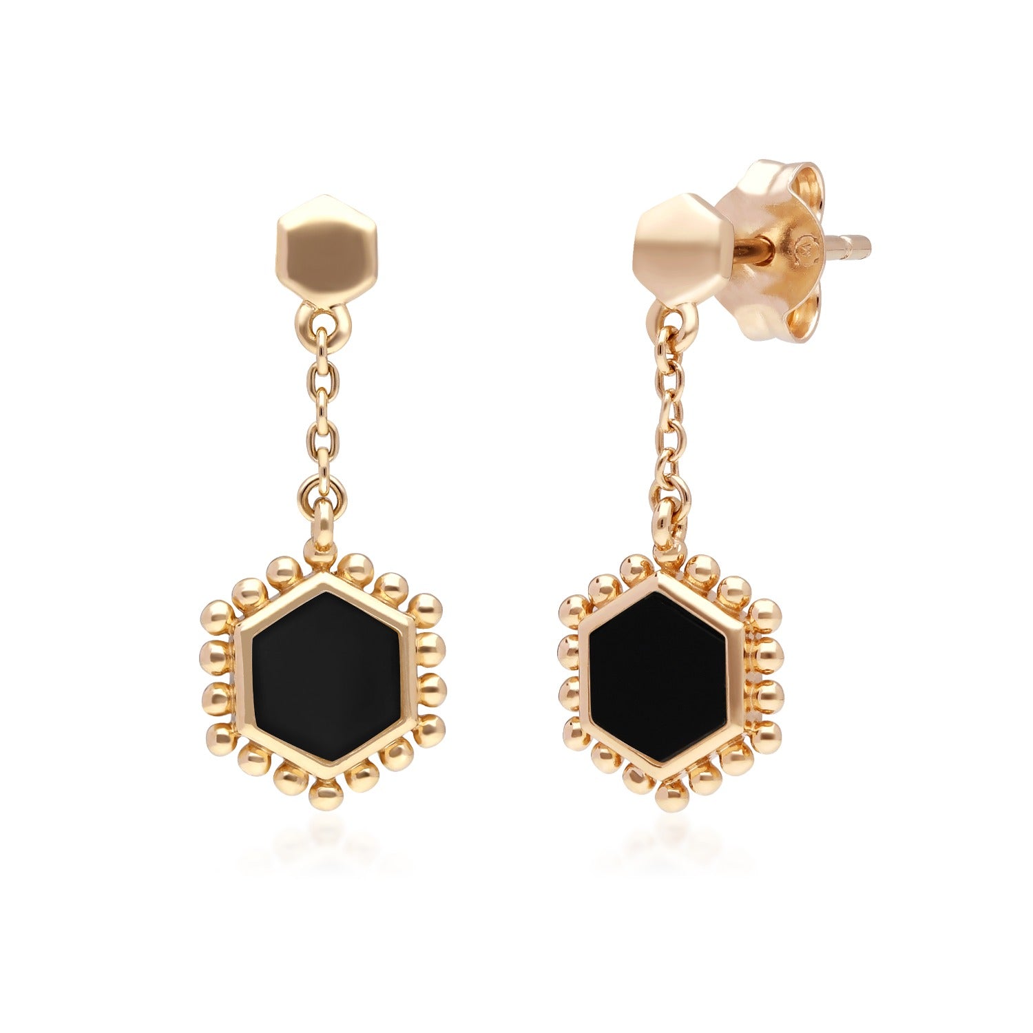 Black Onyx Slice Earrings In Gold Plated Silver