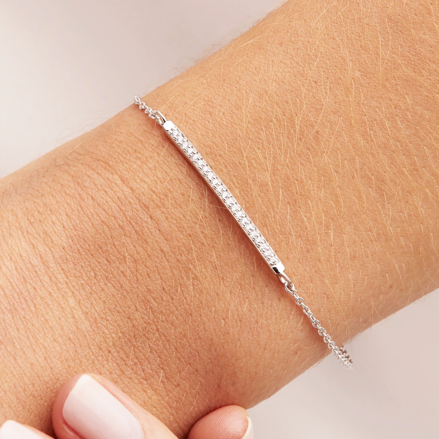 Sterling Silver Diamond Style Bar Bracelet