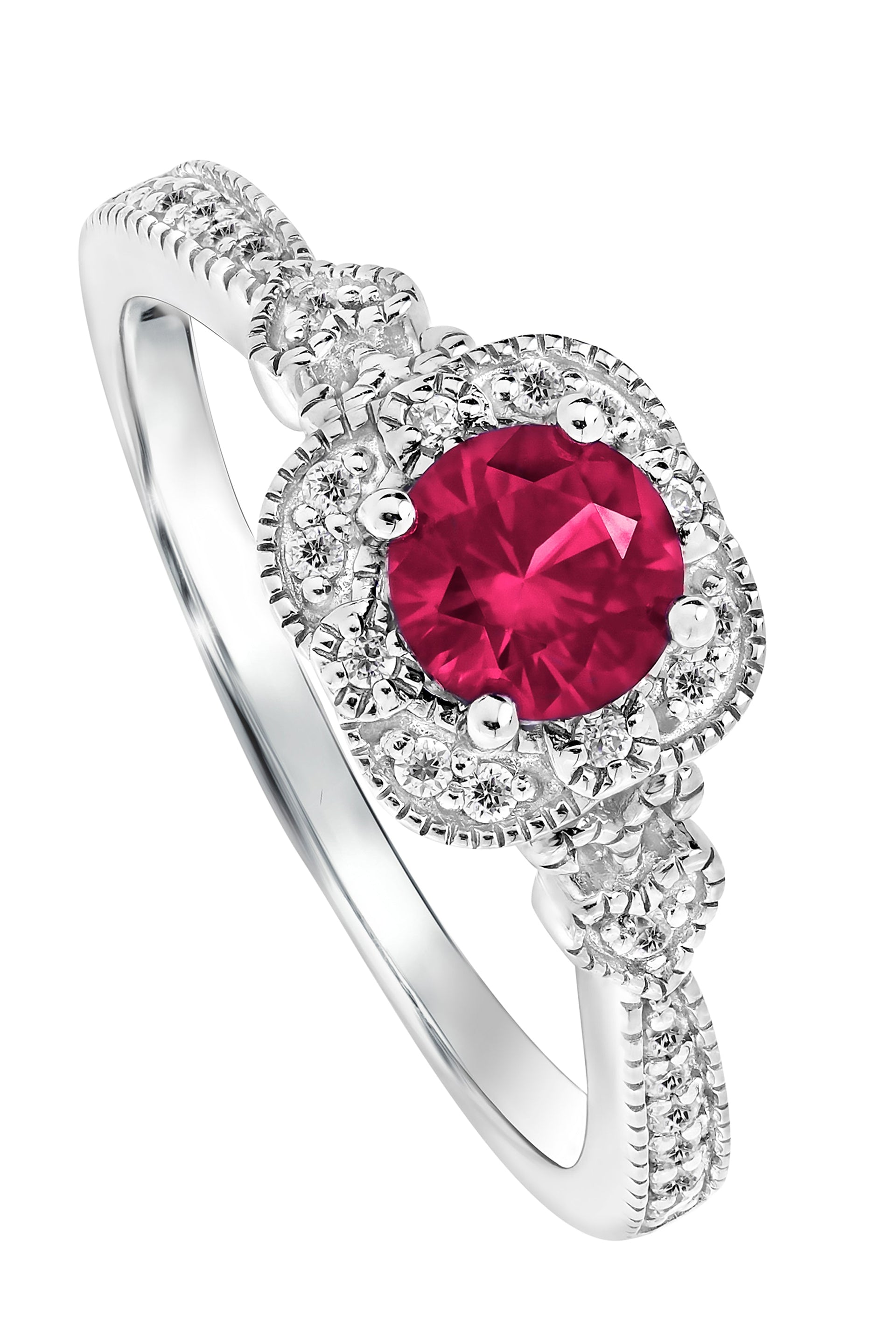 Harper White Gold Lab Grown Diamond Created Ruby Vintage Inspired Ring