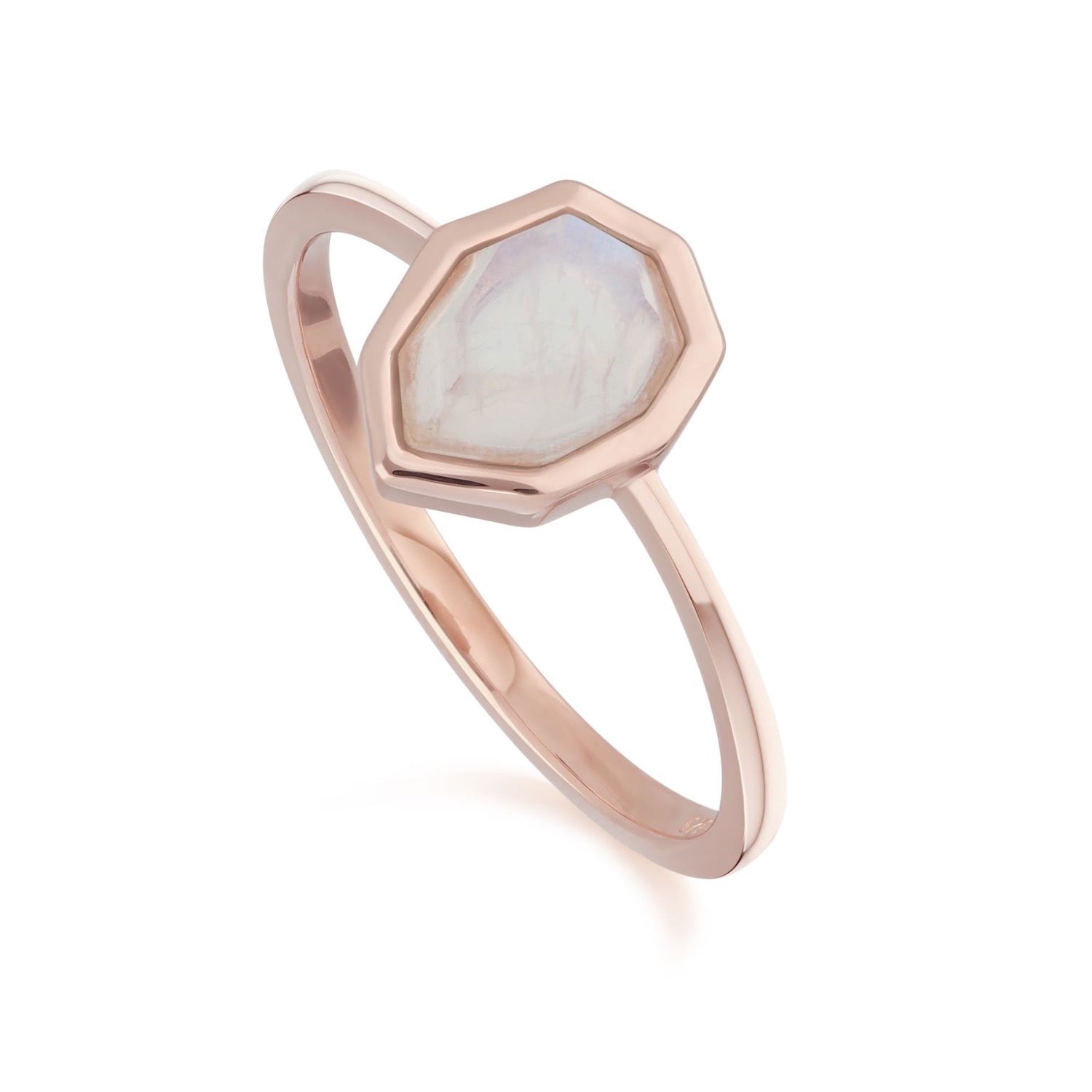 Irregular Rainbow Moonstone Ring In Rose Gold Plated Silver