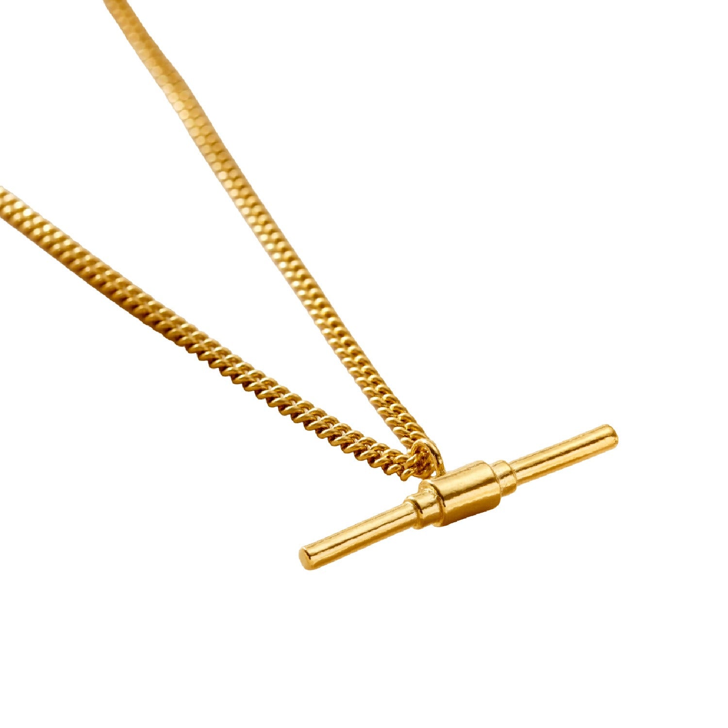 Yellow Gold Plate T Bar Necklace With Curb Chain