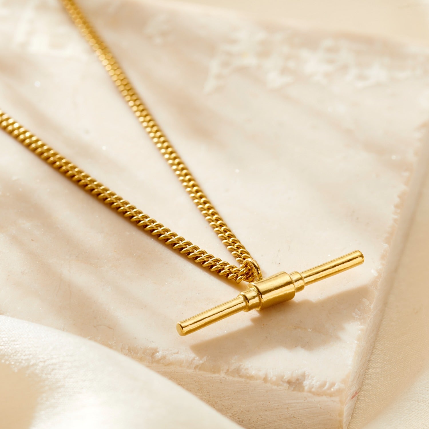 Yellow Gold Plate T Bar Necklace With Curb Chain