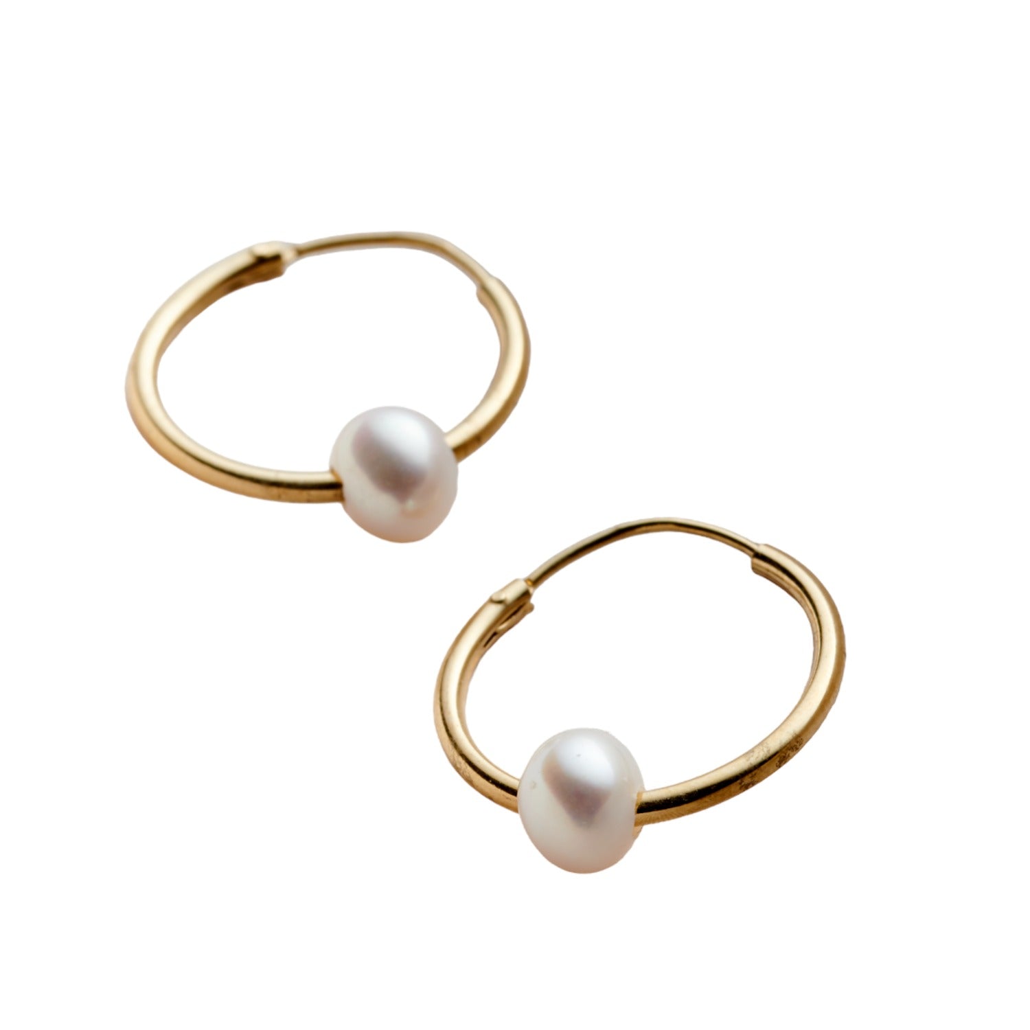 Yellow Gold Plated Pearl Hoop Earrings