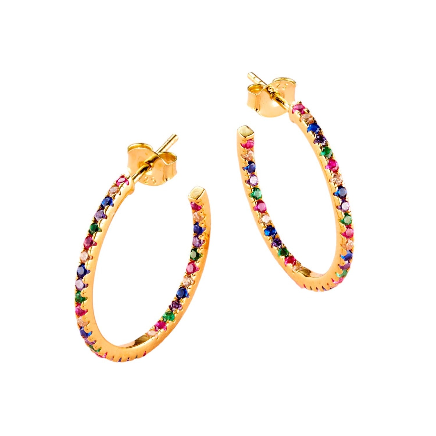 Yellow Gold Plated Rainbow Cz Birthstone Hoop Earrings