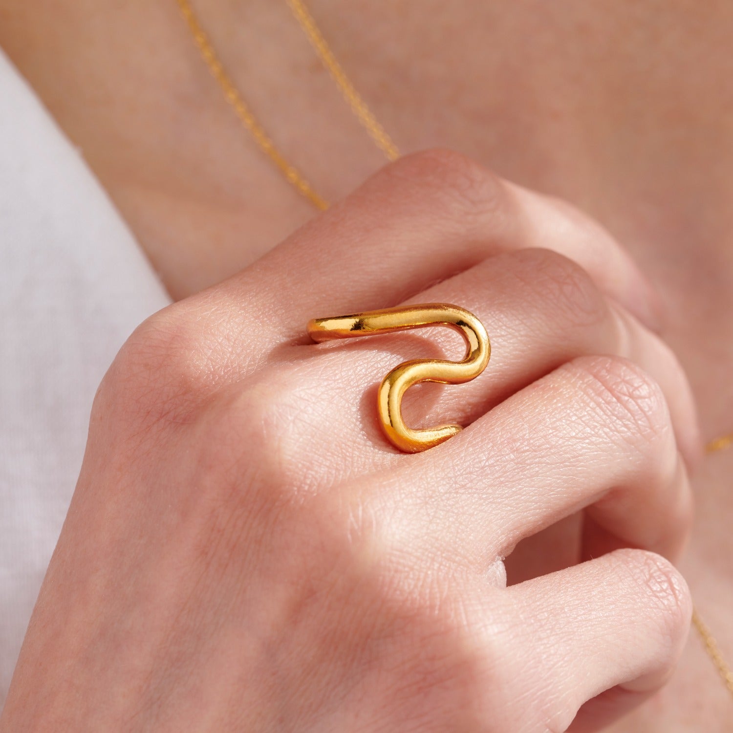 Yellow Gold Plated Squiggle Open Ring