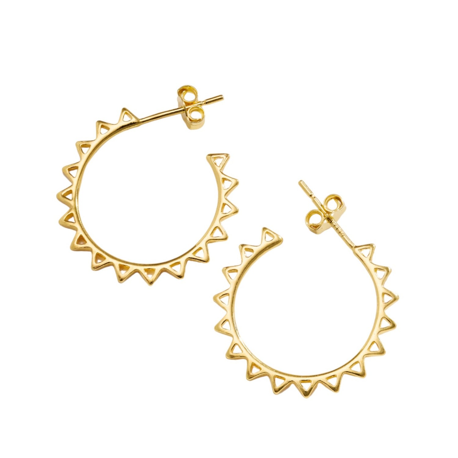 Yellow Gold Plated Sun Ray Open Hoop Earrings