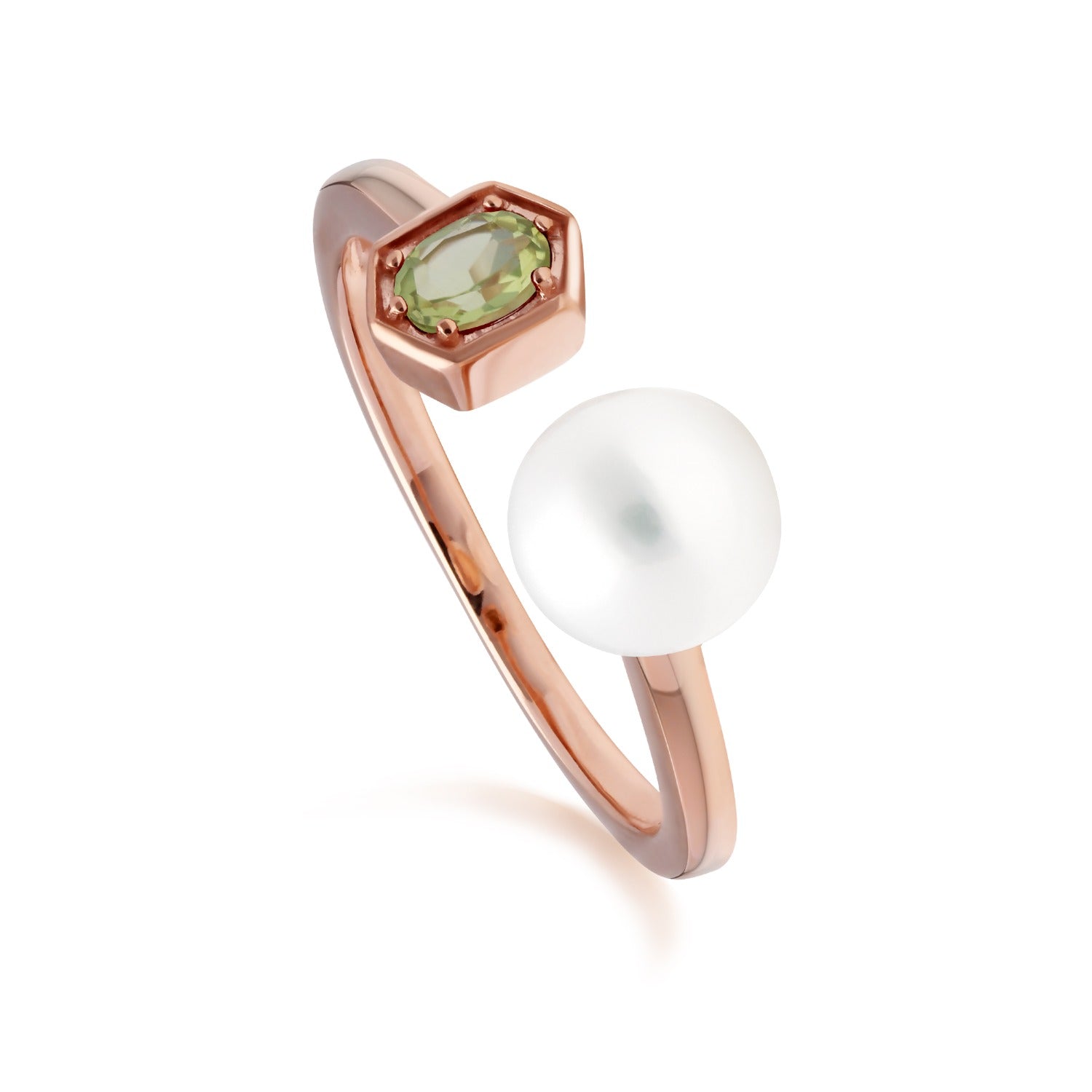 Peridot Pearl Open Ring In Rose Gold Plated Silver