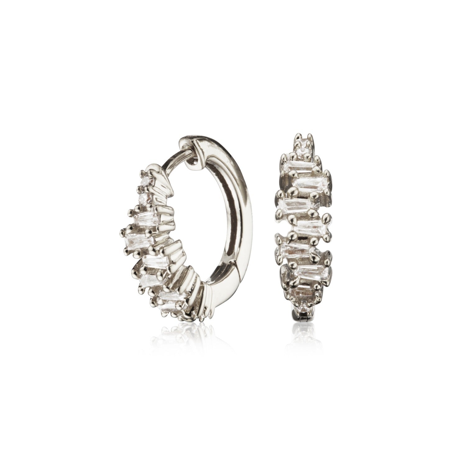 Silver Baguette Huggie Hoop Earrings