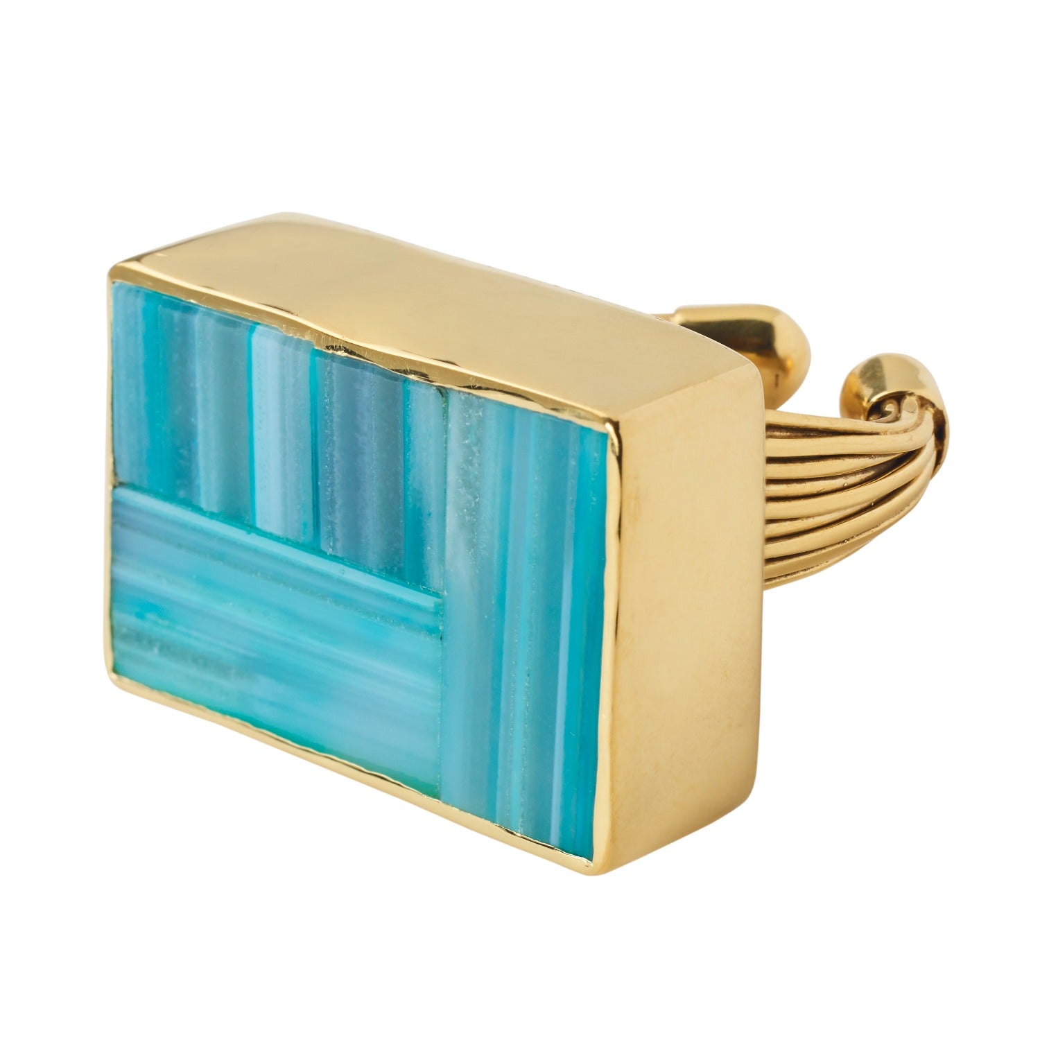 Aqua Green Adjustable Gemstone Block Gold Ring