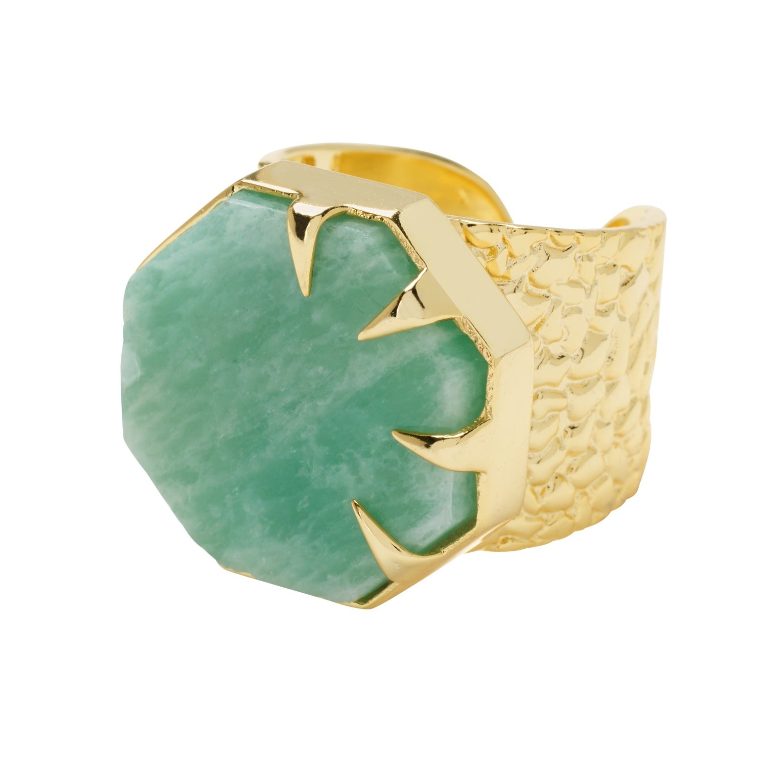 Hold On Amazonite Gemstone Gold Adjustable Statement Ring