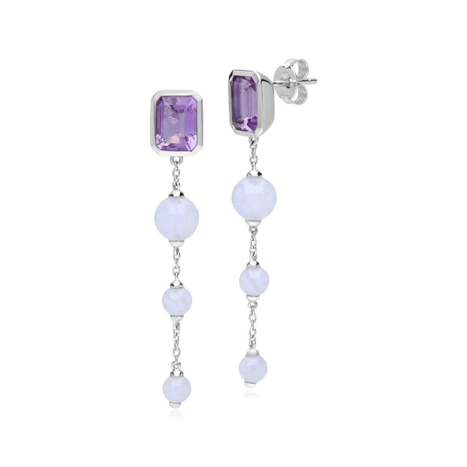 Ecfewtm Sterling Silver Amethyst Blue Lace Agate Dangle Drop Earrings